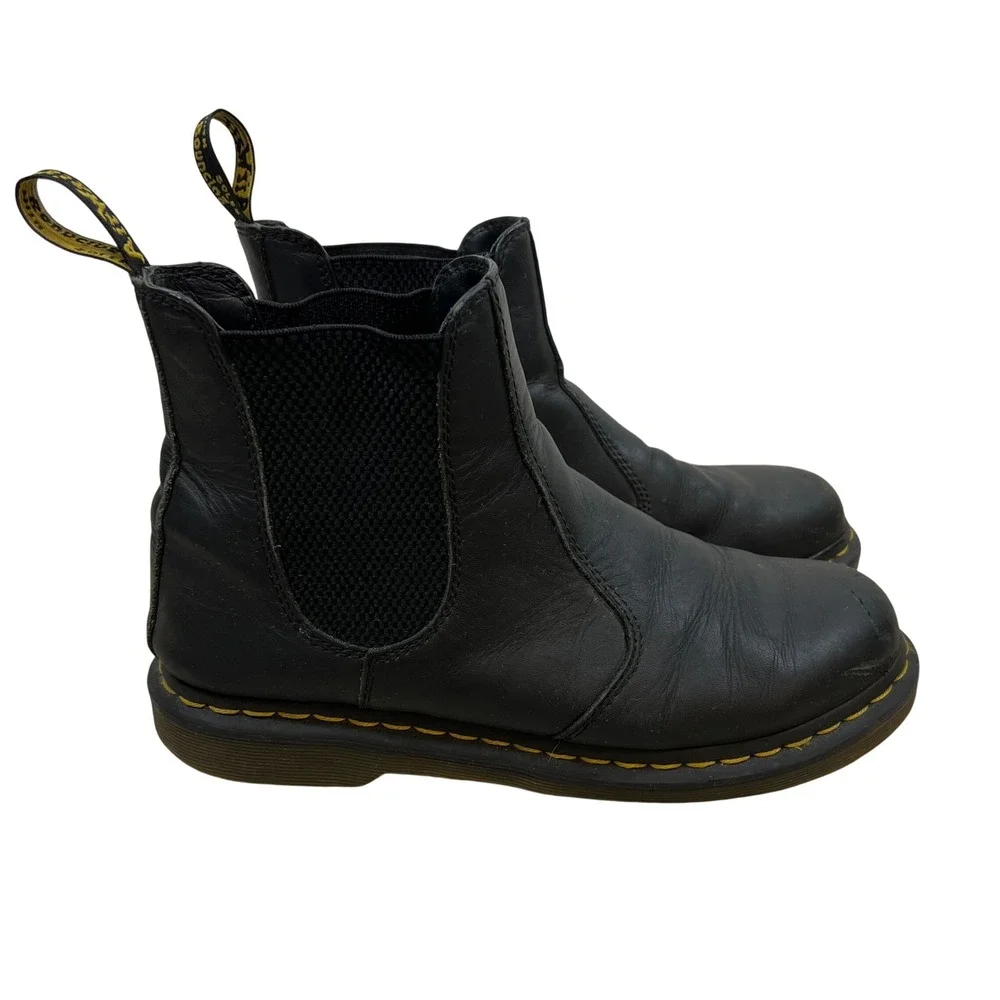 Dr. Martens 2976‎ Black Leather Chelsea Boots Yellow Stitch Mens 9 Womens 10